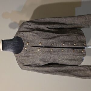 Gray Herringbone Jacket with Silver Buttons‎